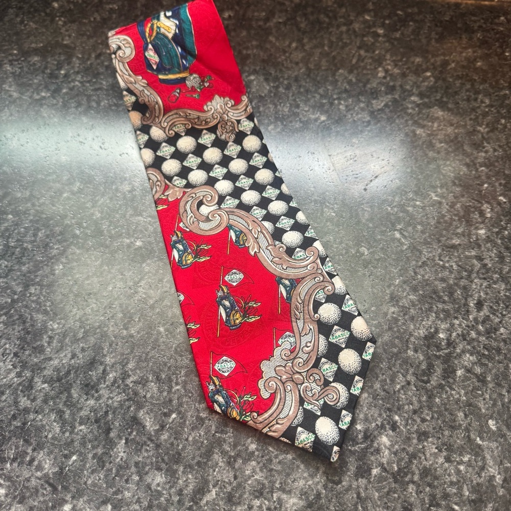 Vintage Tabasco Red and Black Funky Patterned Golf 100% Silk Tie